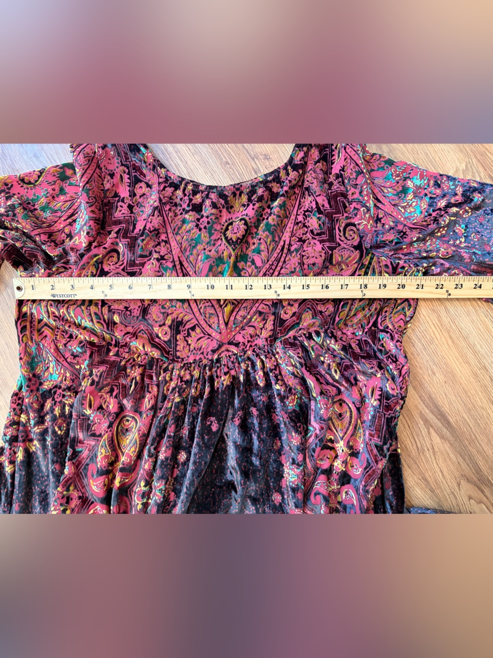 Free People Mirror Mirror Velvet Burnt Red Floral Tunic Dress - Picture 9 of 16